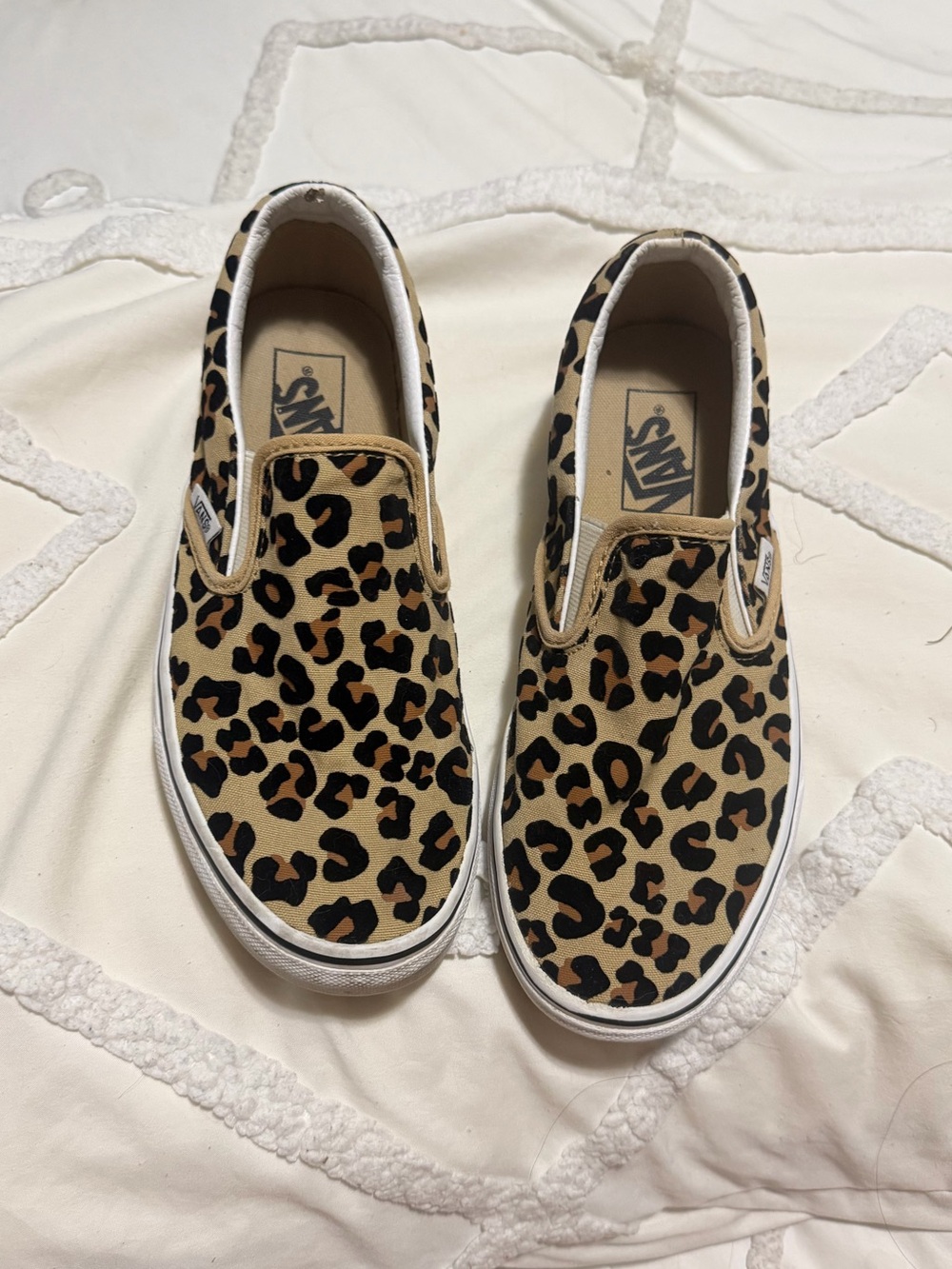 Vans Leopard Slip-On Sneakers - Tan and Black